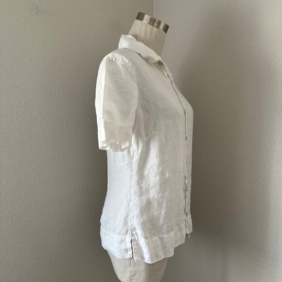 Agolde Fitted Button Up Blouse Short Sleeve Airy Linen Minimalist White Sz S - Picture 3 of 10
